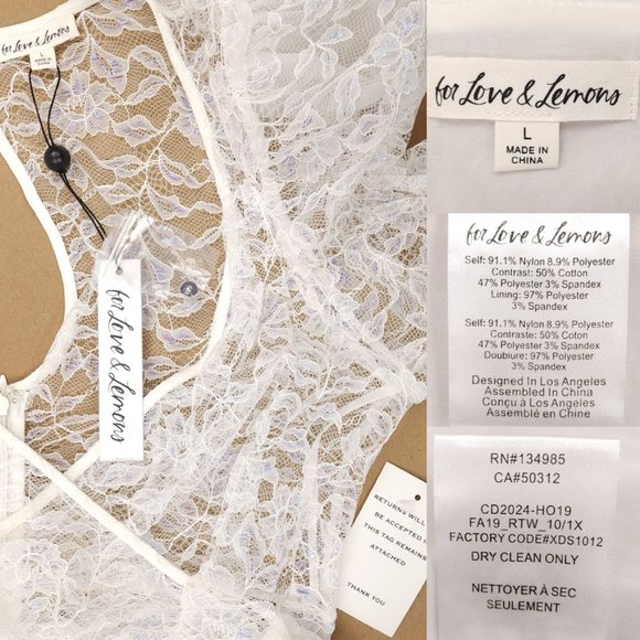 For Love and Lemons L Blanc Lourve Sheer Lace Sequin Long Sleeve Dress NWT - Picture 16 of 16